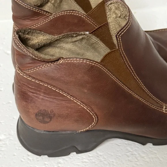 Timberland Brown Leather Ankle Boots Women’s Size 9 Smart Comfort Slip-On - Picture 3 of 16
